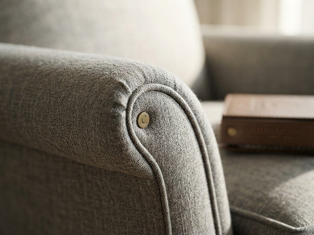 Detail of a reupholstered sofa arm